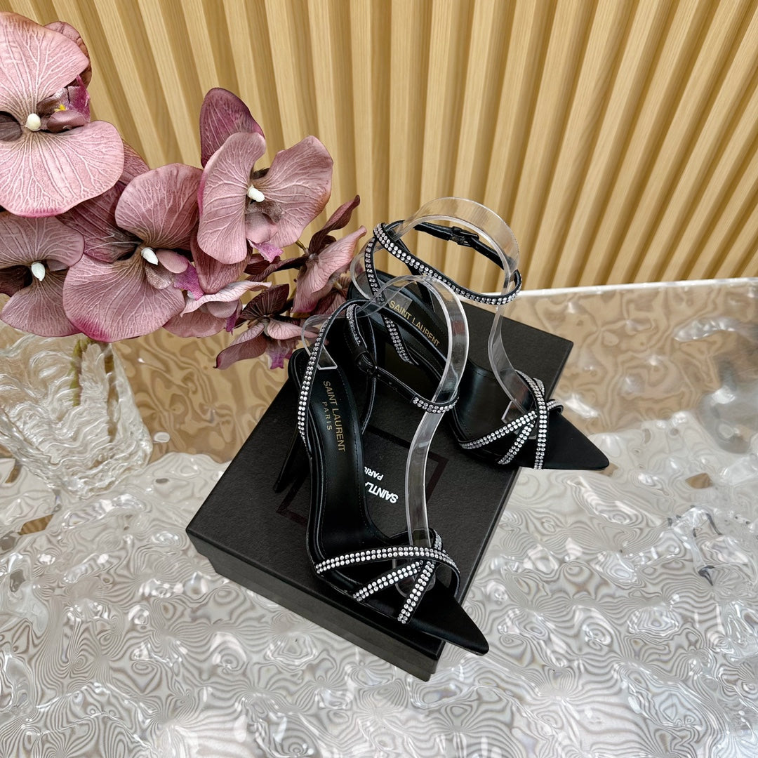 SL ONE-STRAP RHINESTONE BLACK SATIN - 35
