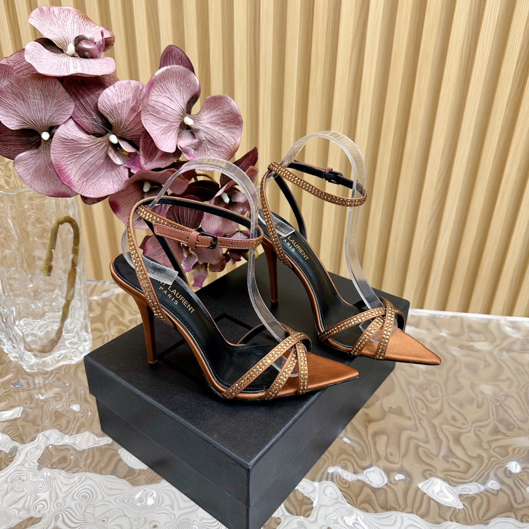 SL ONE-STRAP RHINESTONE COPPER SATIN - 35