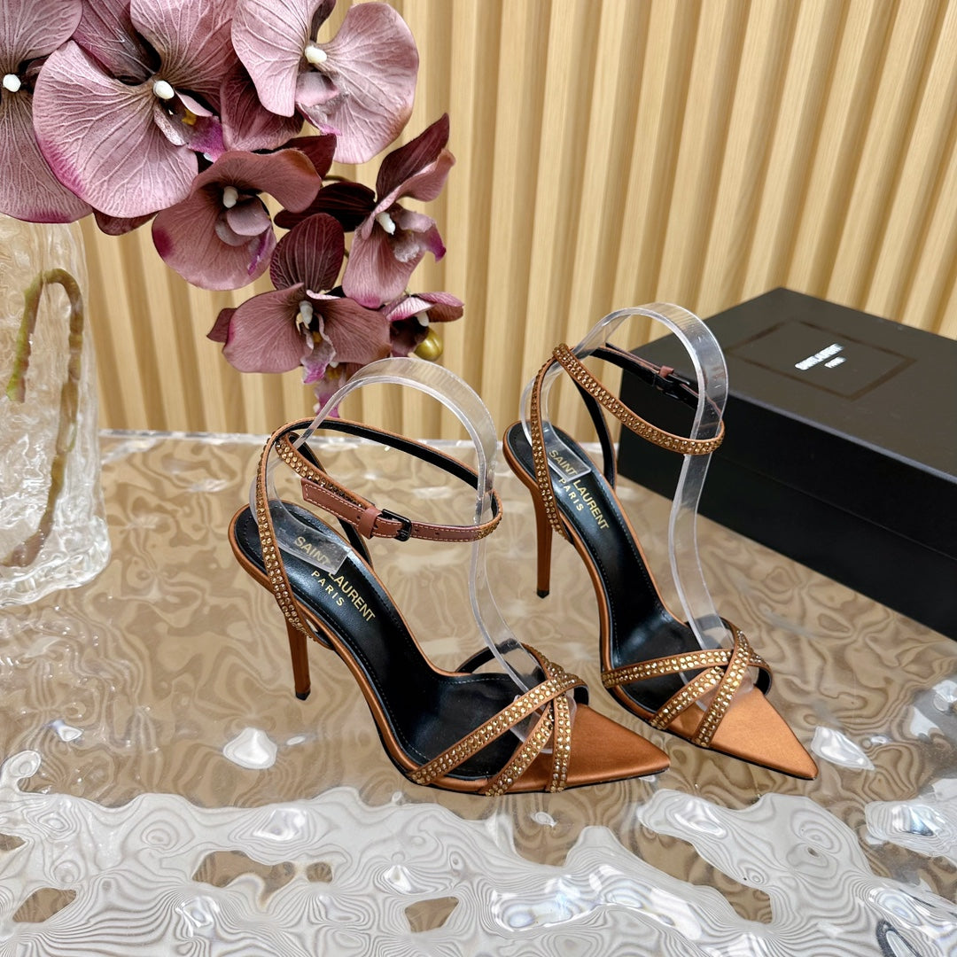 SL ONE-STRAP RHINESTONE COPPER SATIN - 35