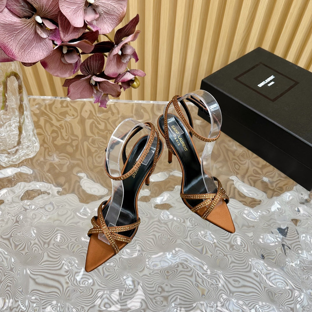 SL ONE-STRAP RHINESTONE COPPER SATIN - 35