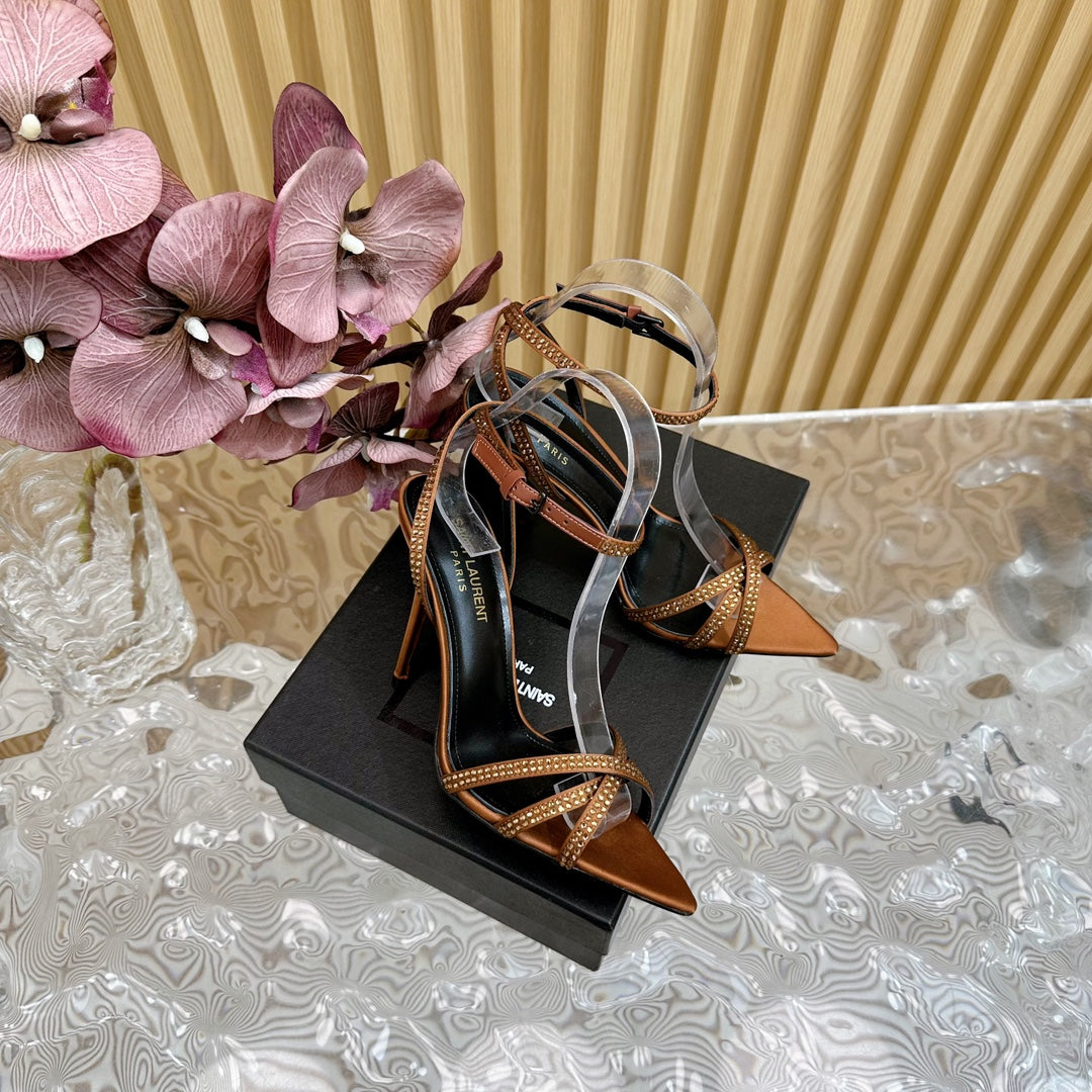 SL ONE-STRAP RHINESTONE COPPER SATIN - 35