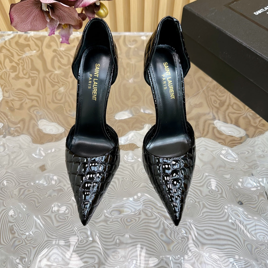 SL CROCODILE-EFFECT STILETTO PUMP BLACK CALFSKIN - 35