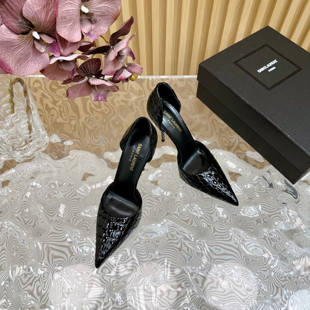 SL CROCODILE-EFFECT STILETTO PUMP BLACK CALFSKIN - 35