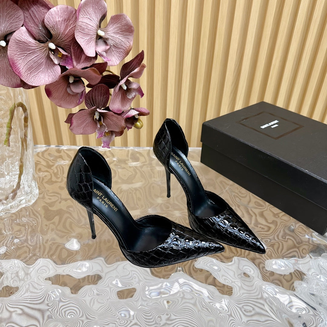 SL CROCODILE-EFFECT STILETTO PUMP BLACK CALFSKIN - 35