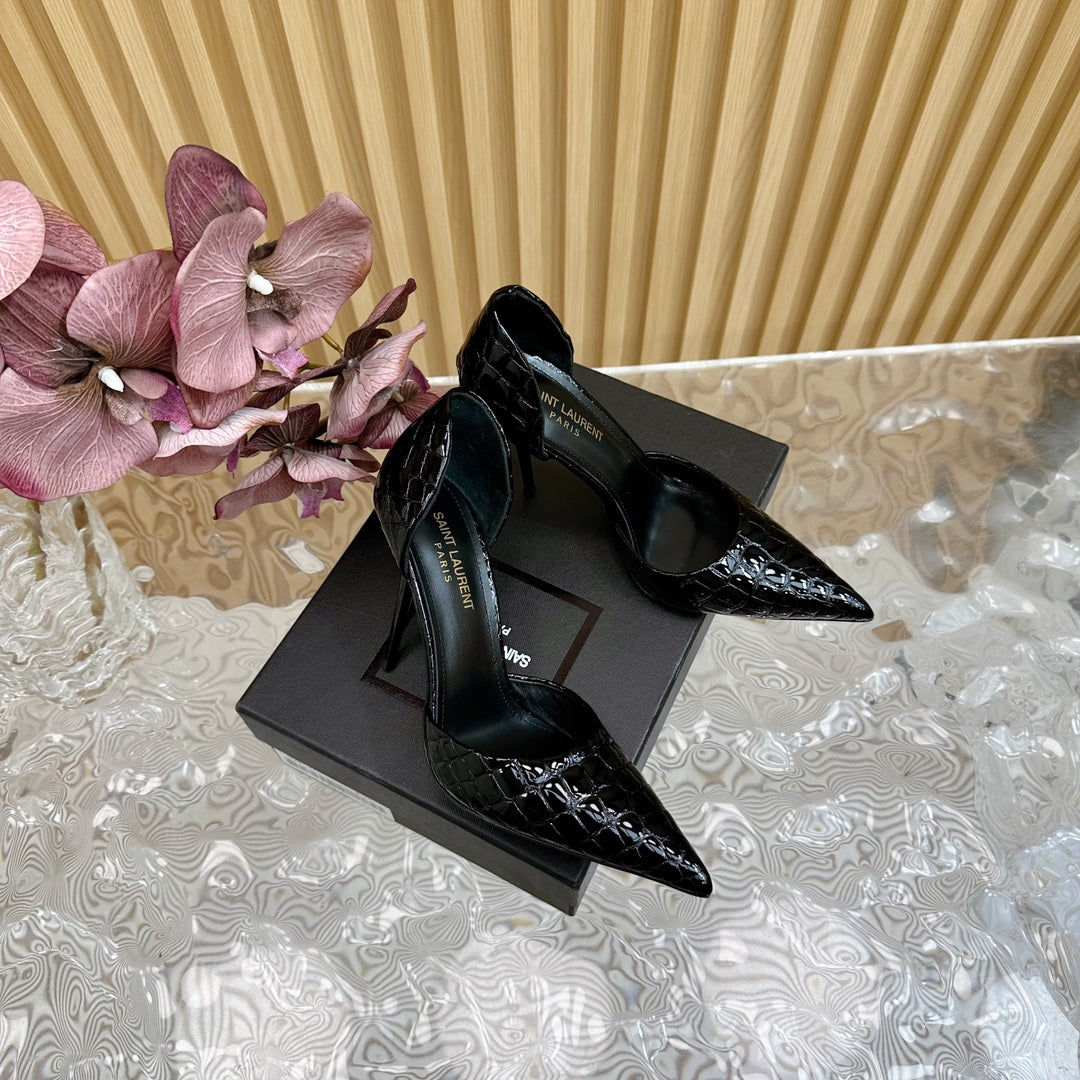 SL CROCODILE-EFFECT STILETTO PUMP BLACK CALFSKIN - 35