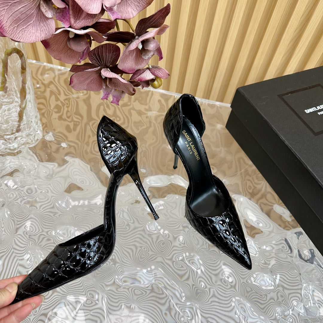 SL CROCODILE-EFFECT STILETTO PUMP BLACK CALFSKIN - 35