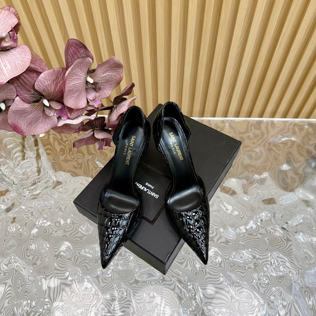 SL CROCODILE-EFFECT STILETTO PUMP BLACK CALFSKIN - 35