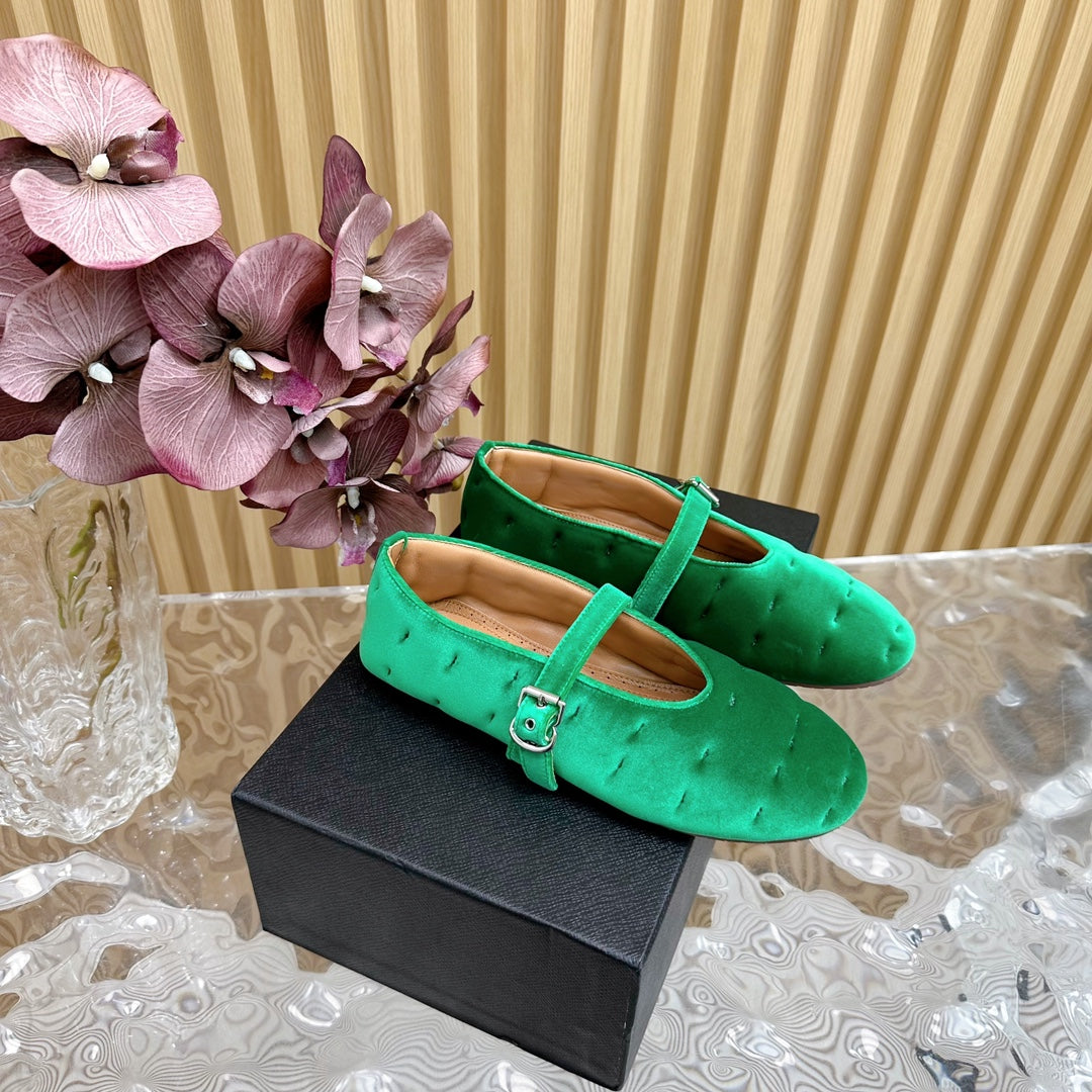 ALAIA BALLET FLATS IN EMERALD GREEN VELVET - 35