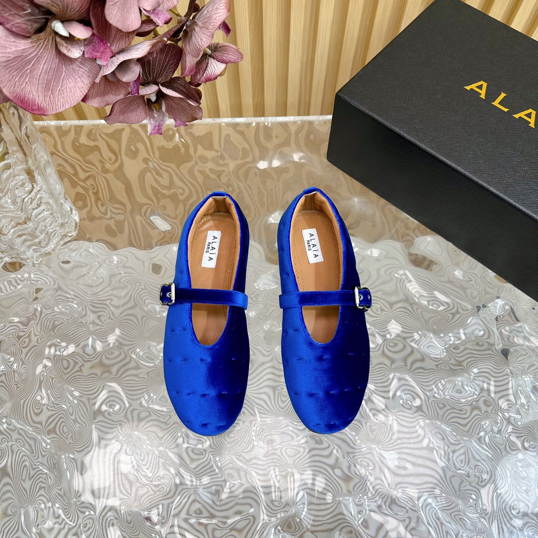 ALAIA BALLET FLATS IN COBALT BLUE VELVET - 35