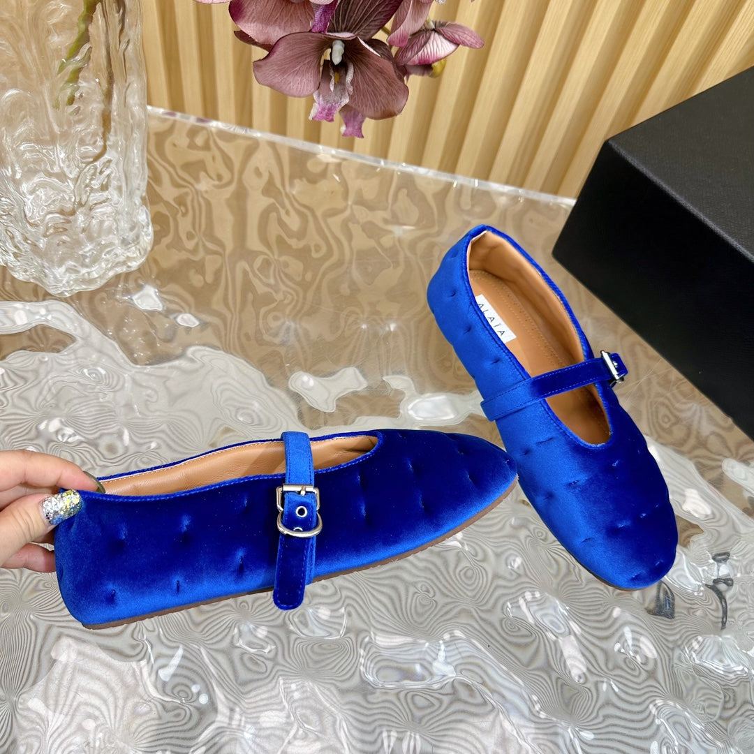 ALAIA BALLET FLATS IN COBALT BLUE VELVET - 35