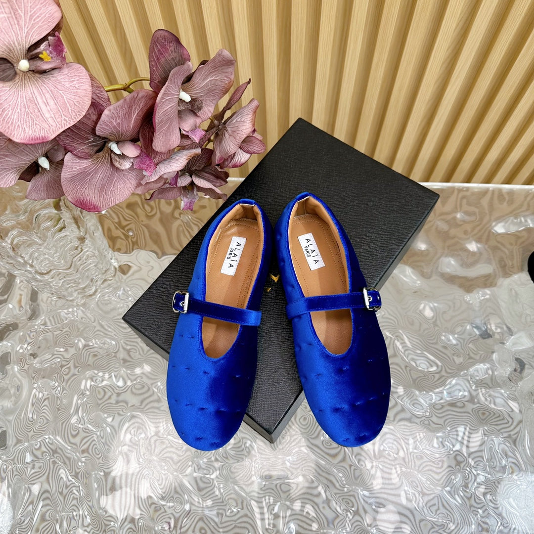 ALAIA BALLET FLATS IN COBALT BLUE VELVET - 35