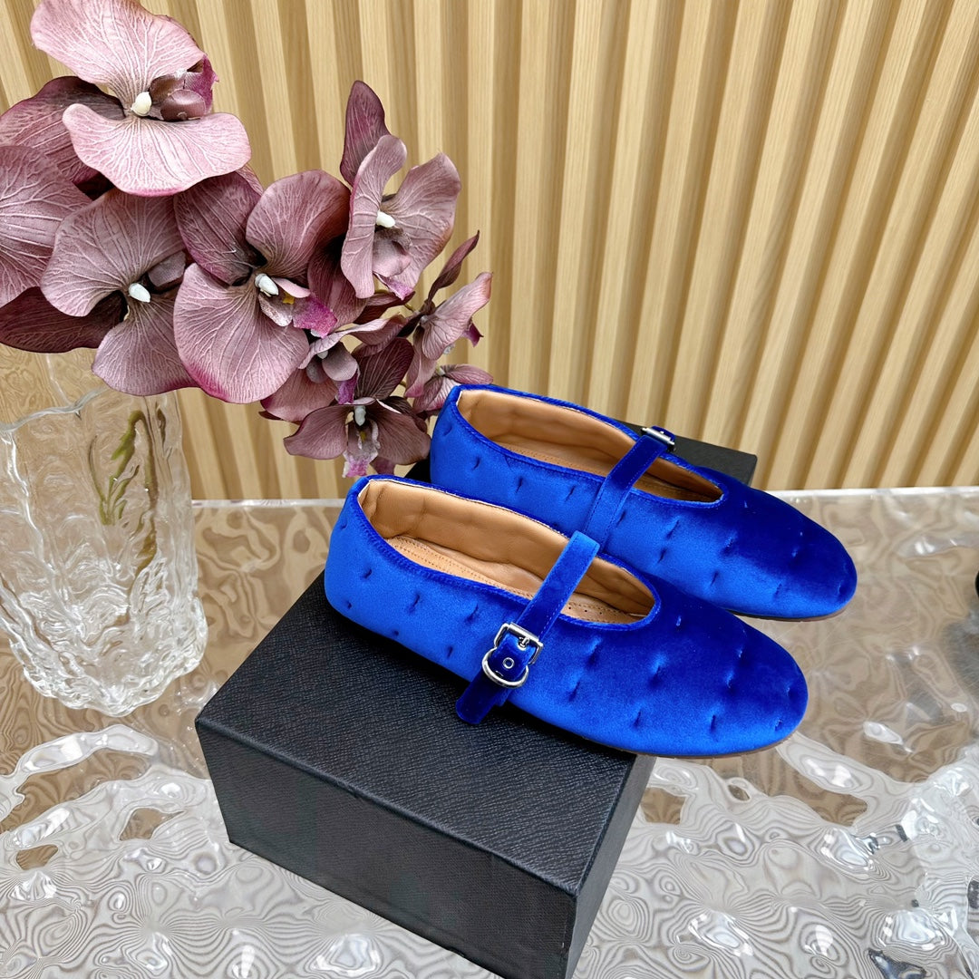 ALAIA BALLET FLATS IN COBALT BLUE VELVET - 35