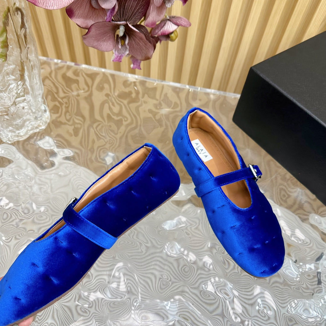 ALAIA BALLET FLATS IN COBALT BLUE VELVET - 35