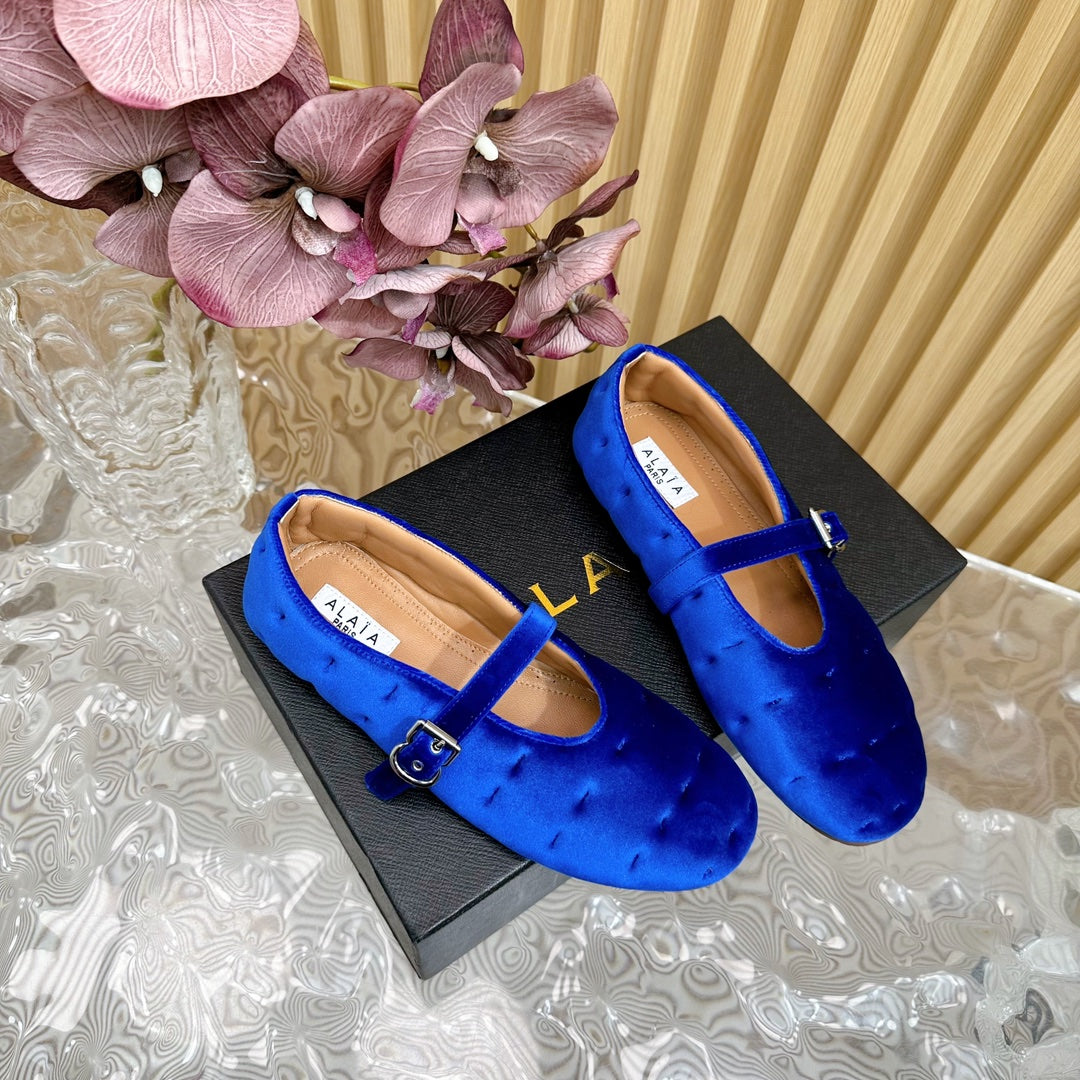 ALAIA BALLET FLATS IN COBALT BLUE VELVET - 35