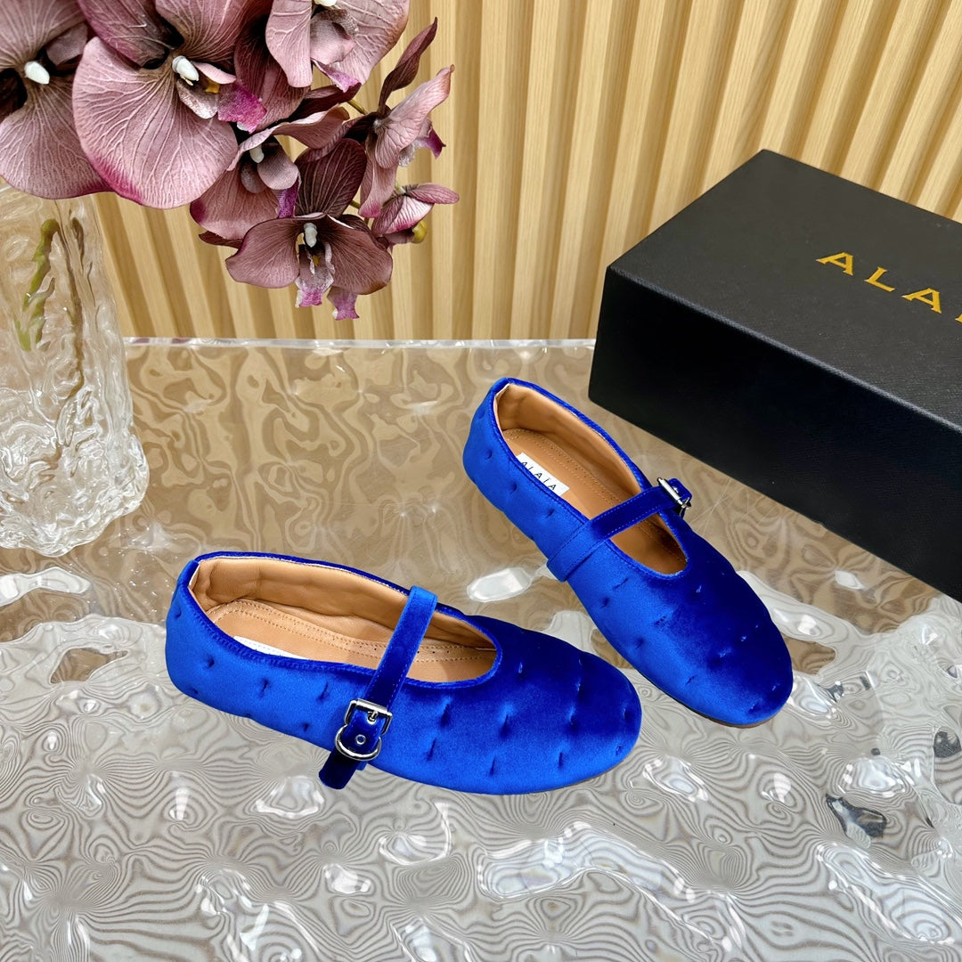 ALAIA BALLET FLATS IN COBALT BLUE VELVET - 35