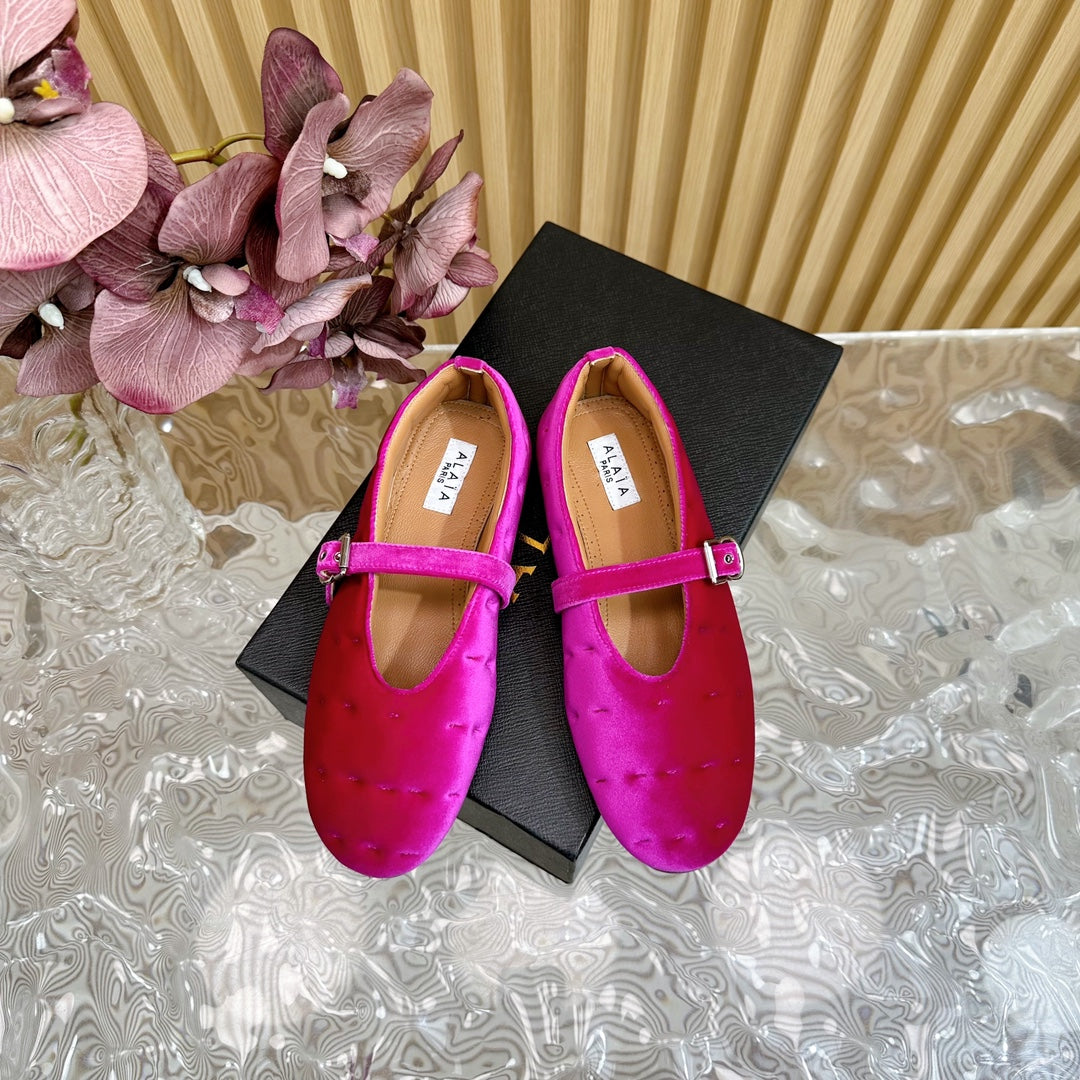 ALAIA BALLET FLATS IN DEEP PINK VELVET - 35