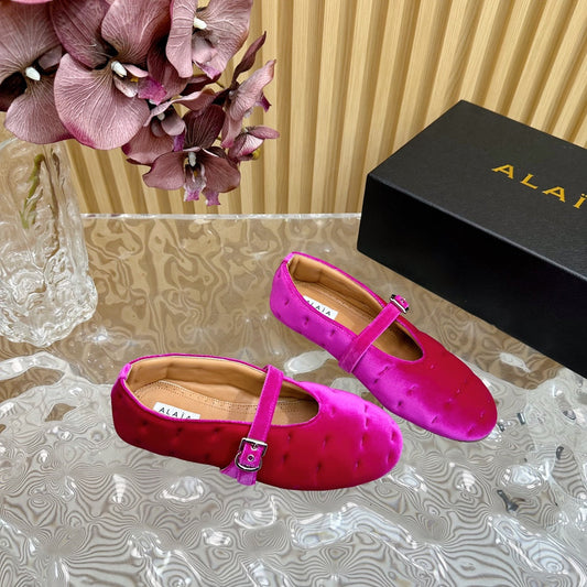 ALAIA BALLET FLATS IN DEEP PINK VELVET - 35