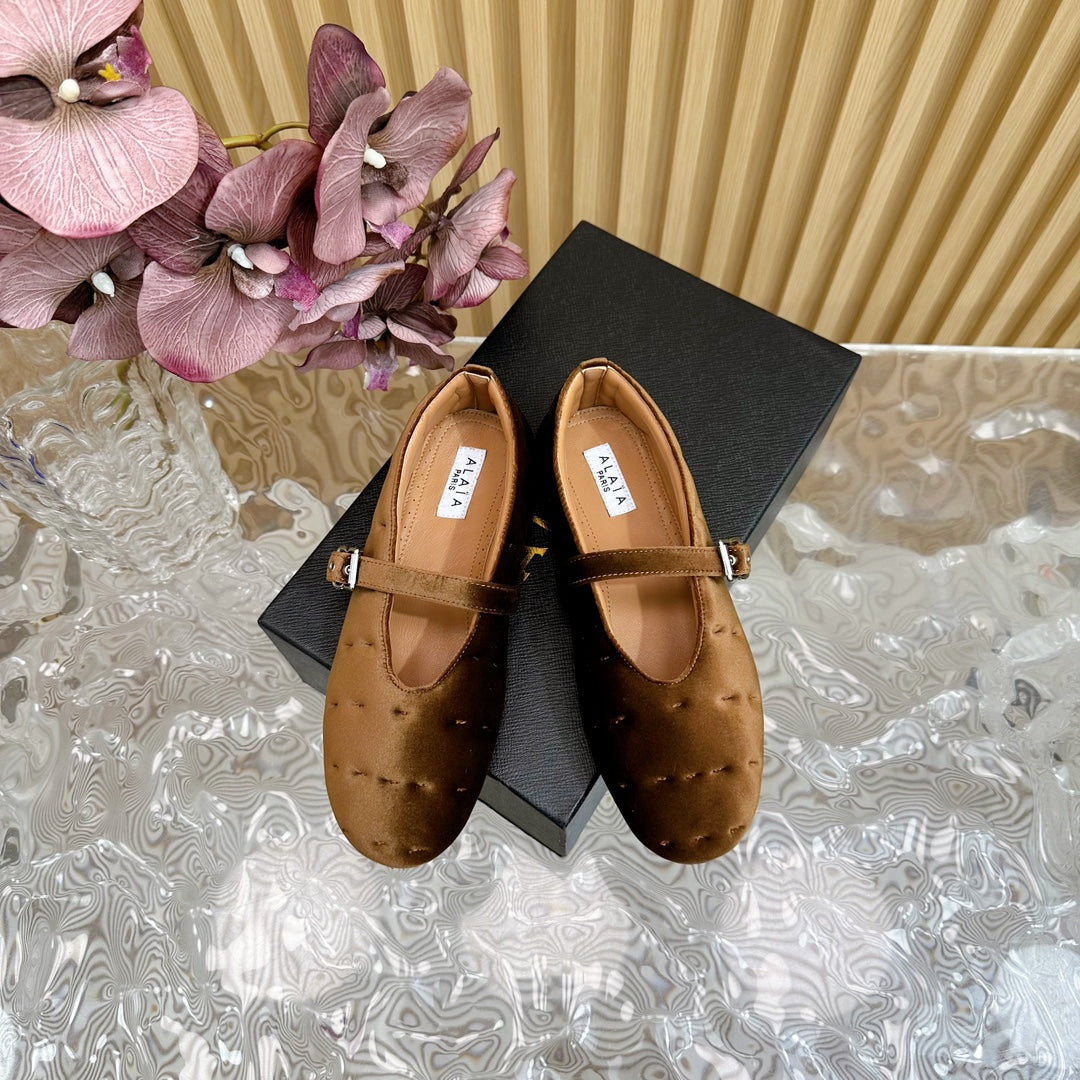ALAIA BALLET FLATS IN MOCHA BROWN VELVET - 35