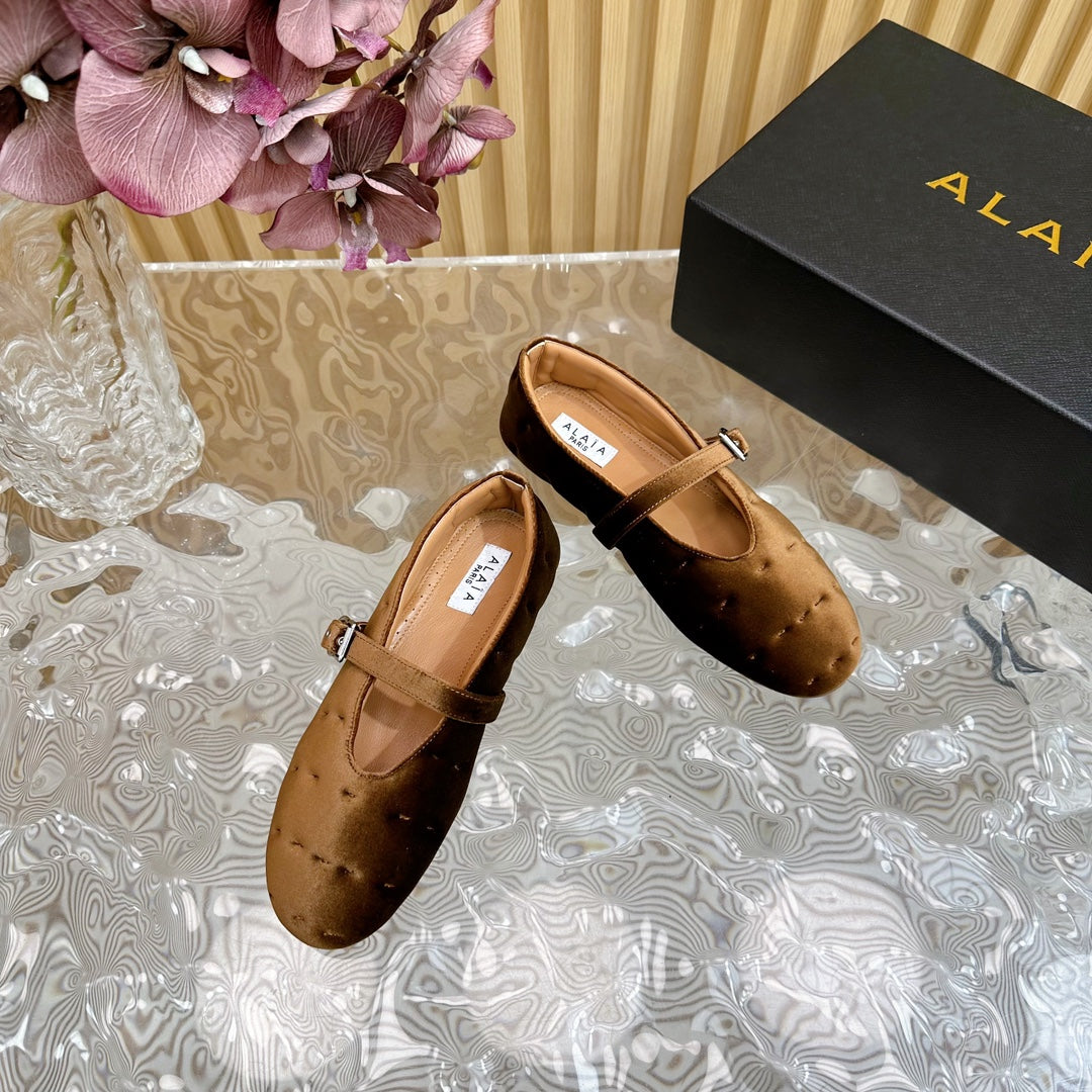 ALAIA BALLET FLATS IN MOCHA BROWN VELVET - 35