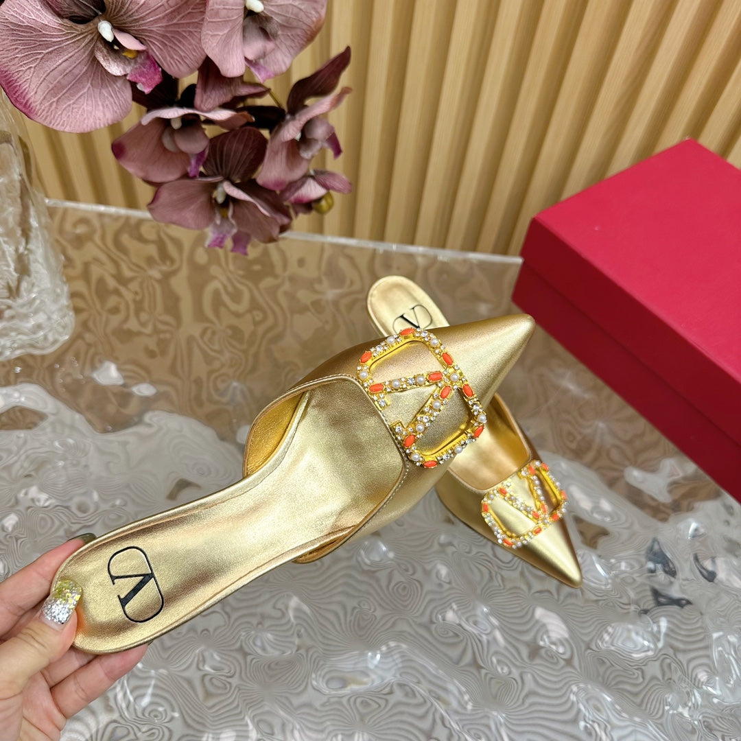 HIGH PUMP MULE 80MM GOLD CALFSKIN - 35