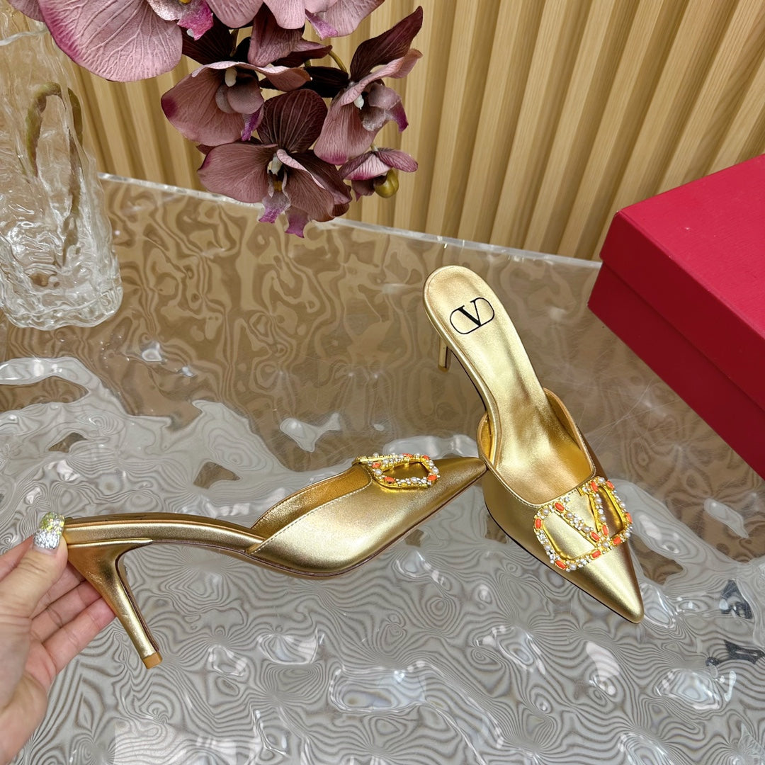 HIGH PUMP MULE 80MM GOLD CALFSKIN - 35