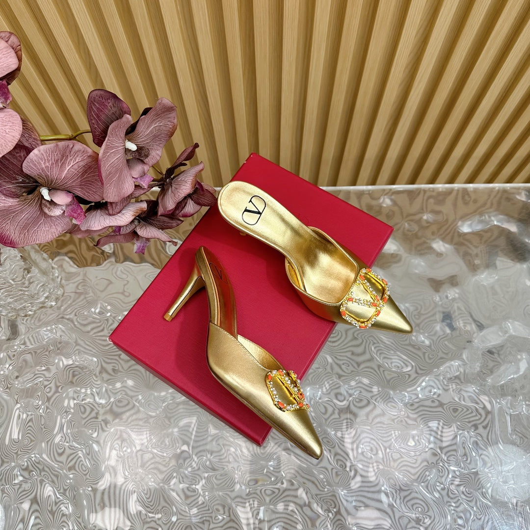 HIGH PUMP MULE 80MM GOLD CALFSKIN - 35