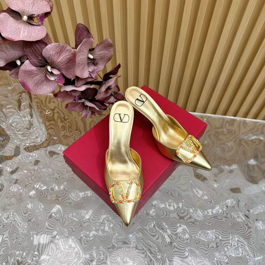 HIGH PUMP MULE 80MM GOLD CALFSKIN - 35