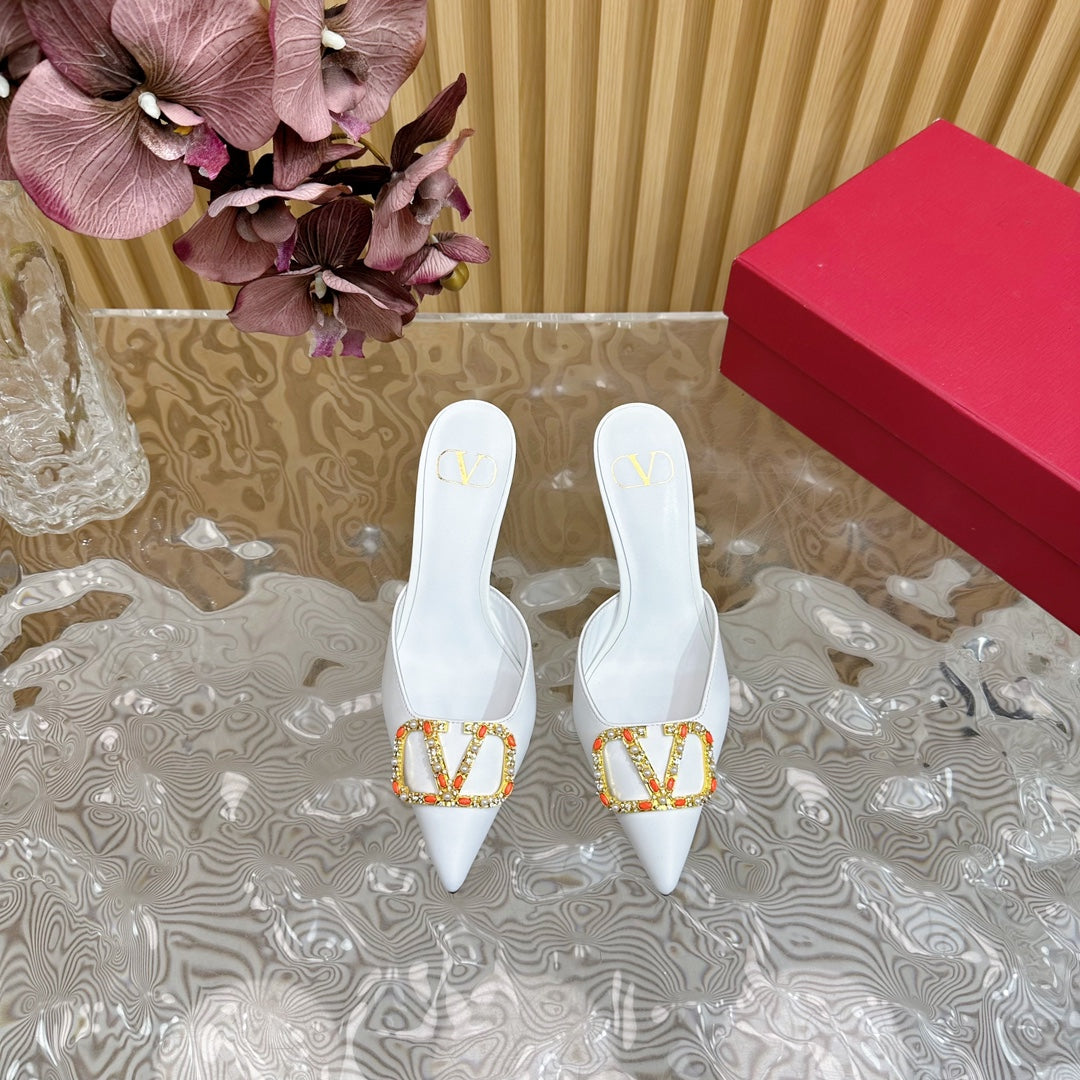 HIGH PUMP MULE 80MM WHITE CALFSKIN - 35