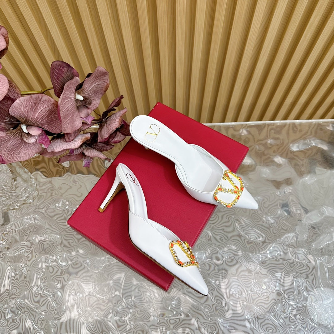 HIGH PUMP MULE 80MM WHITE CALFSKIN - 35