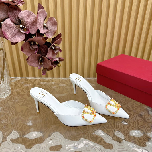 HIGH PUMP MULE 80MM WHITE CALFSKIN - 35