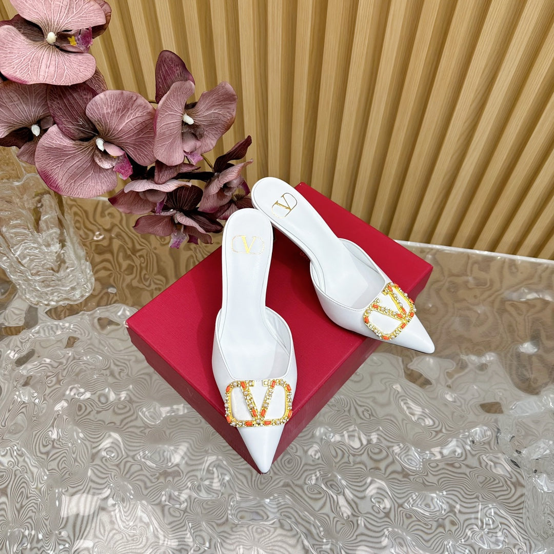 HIGH PUMP MULE 80MM WHITE CALFSKIN - 35