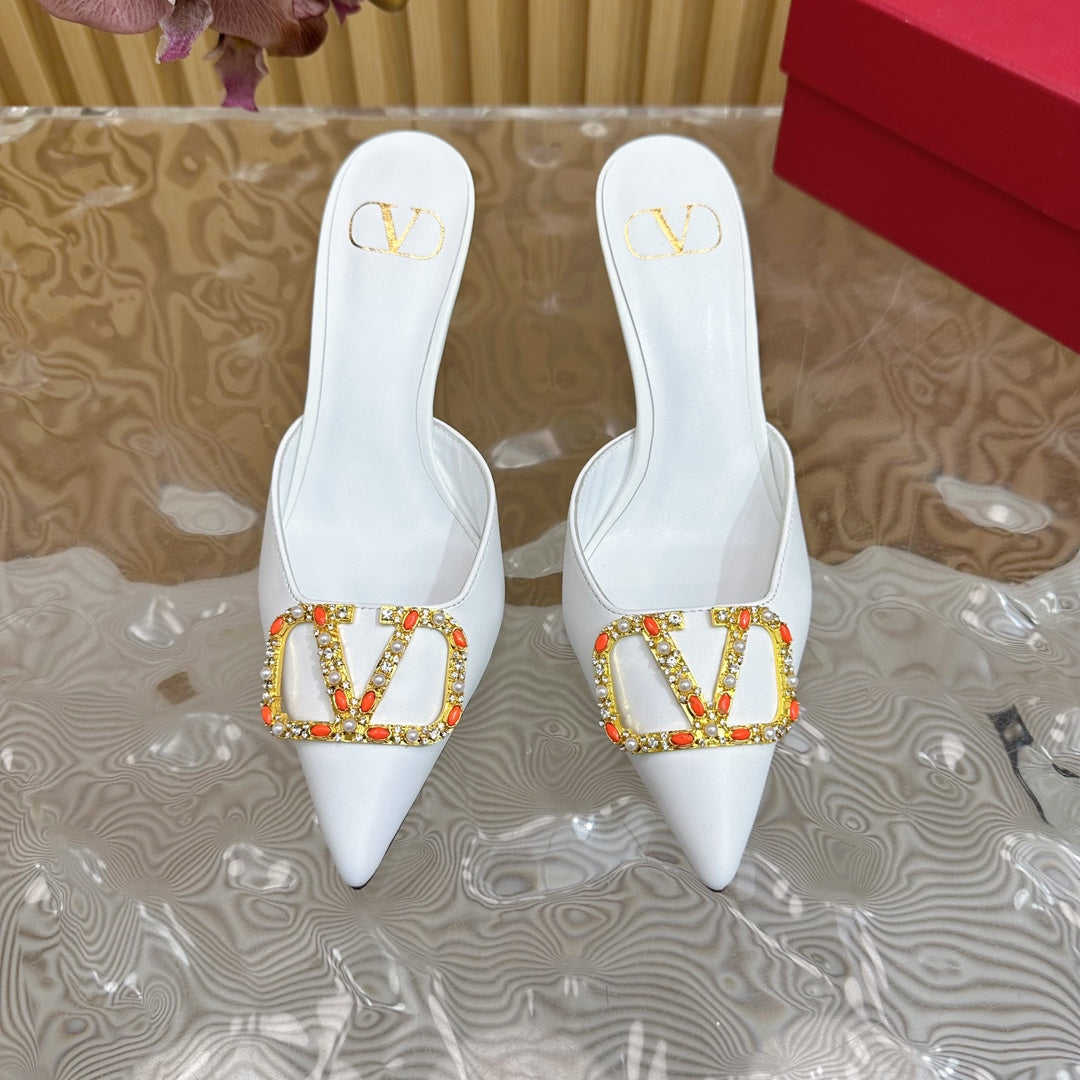 HIGH PUMP MULE 80MM WHITE CALFSKIN - 35