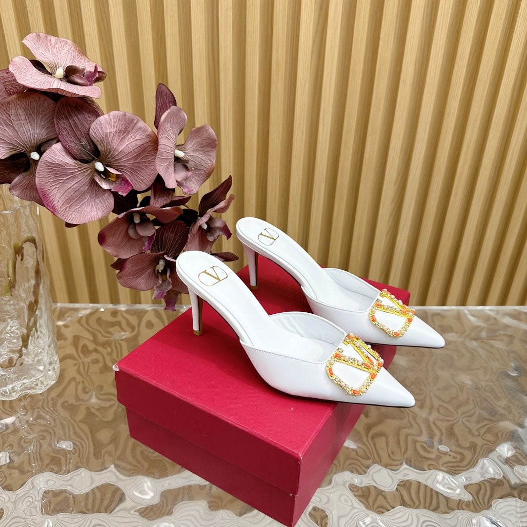 HIGH PUMP MULE 80MM WHITE CALFSKIN - 35