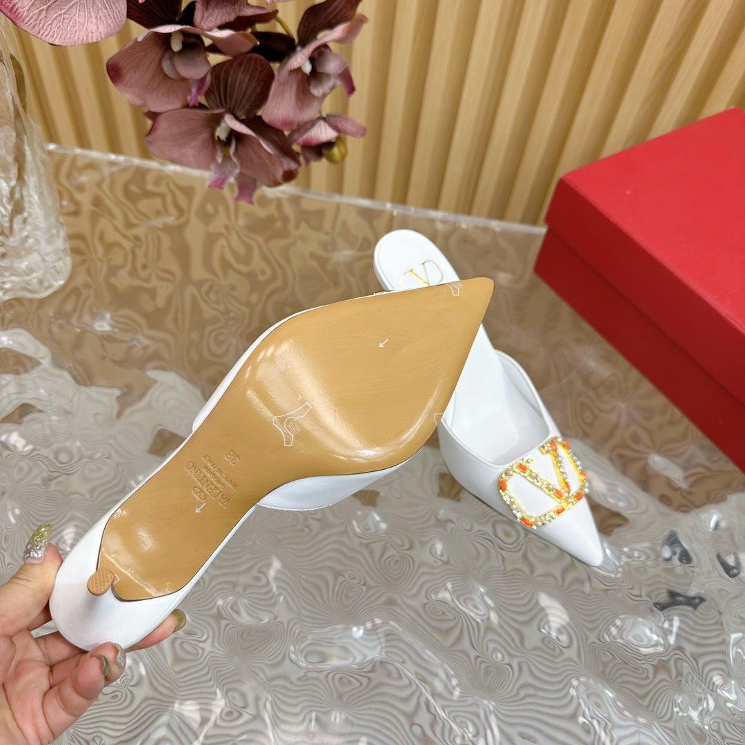 HIGH PUMP MULE 80MM WHITE CALFSKIN - 35