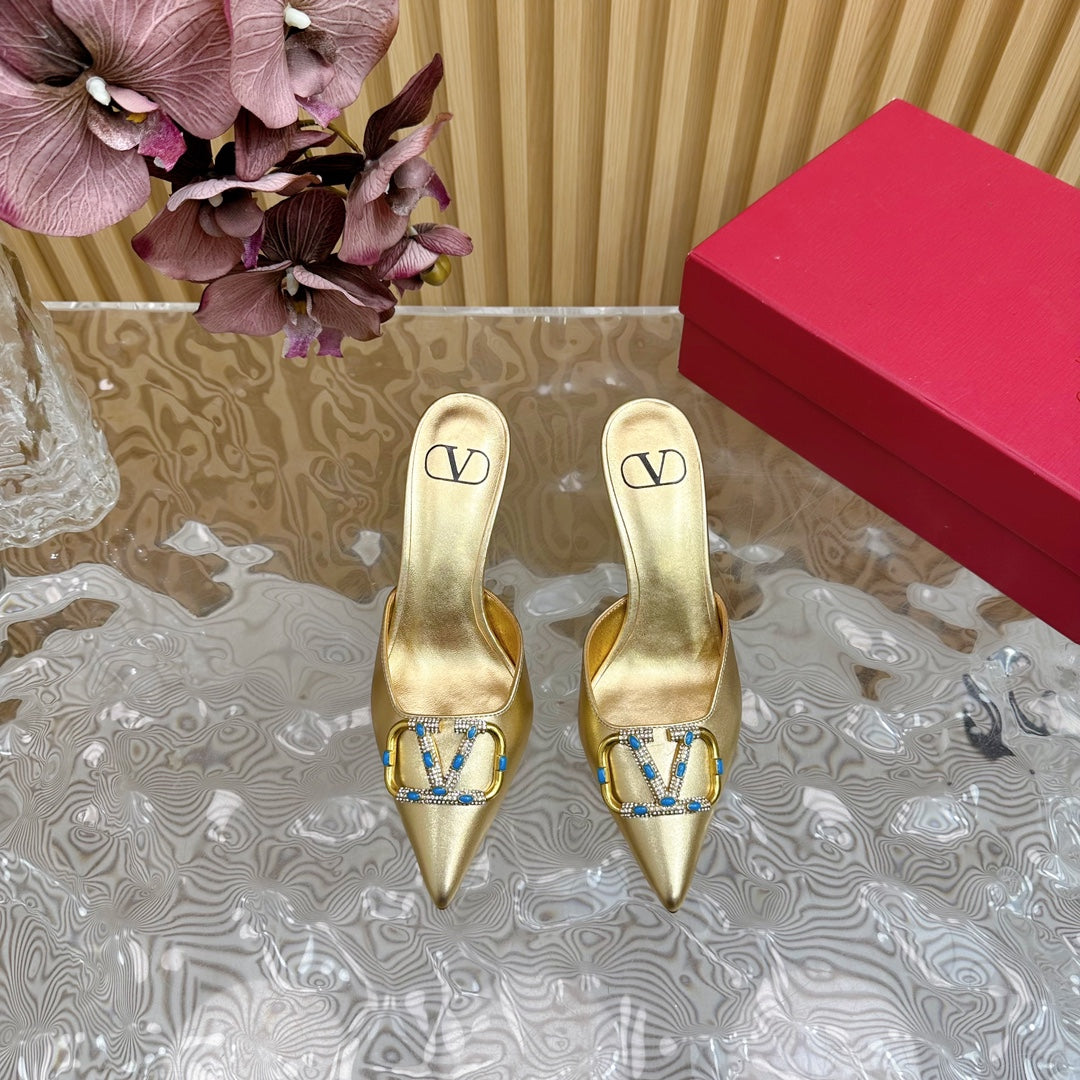 HIGH PUMP MULE 80MM IN GOLD CALFSKIN - 35
