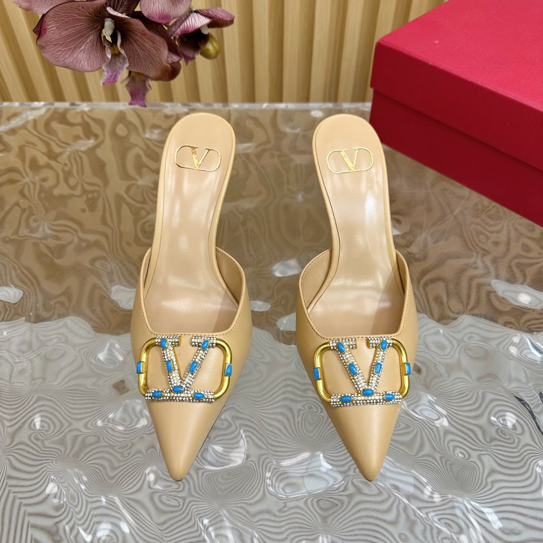 HIGH PUMP MULE 80MM IN SEPIA TAN CALFSKIN - 35