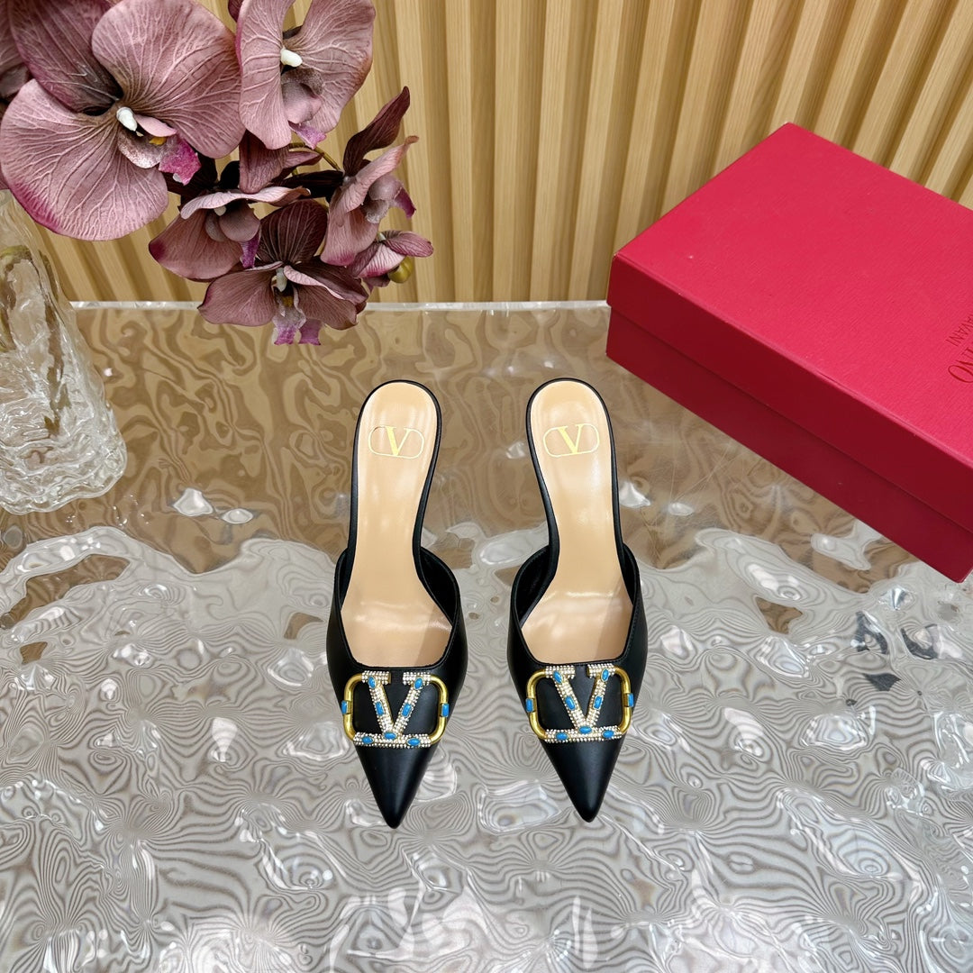 HIGH PUMP MULE 80MM IN BLACK CALFSKIN - 35