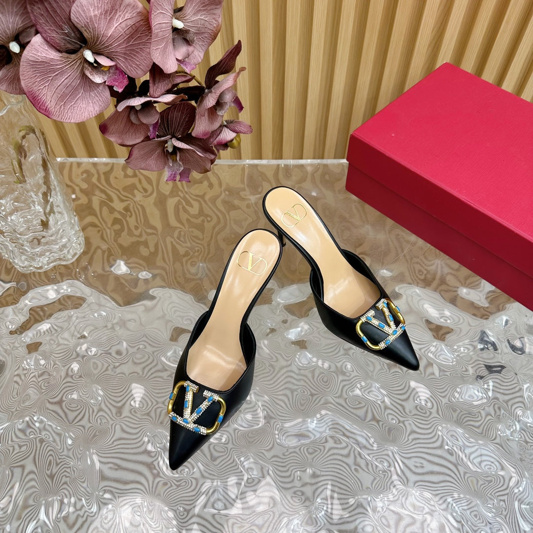HIGH PUMP MULE 80MM IN BLACK CALFSKIN - 35