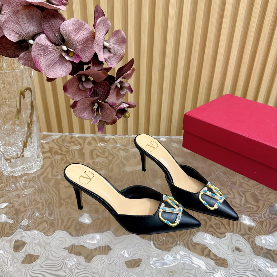 HIGH PUMP MULE 80MM IN BLACK CALFSKIN - 35