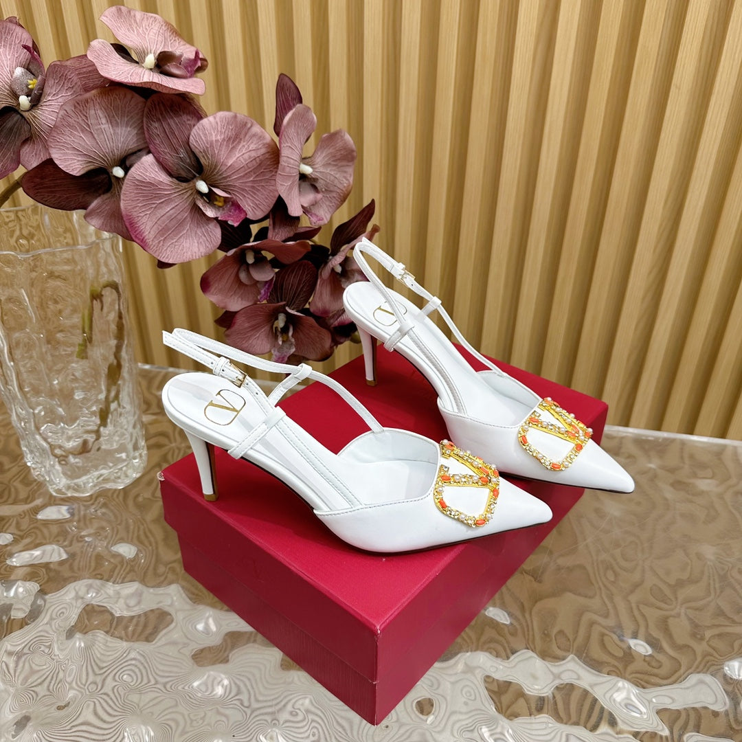 VLOGO SIGNATURE SLINGBACK PUMP 80 MM IN WHITE CALFSKIN - 35