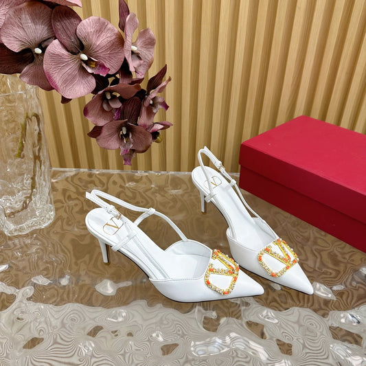 VLOGO SIGNATURE SLINGBACK PUMP 80 MM IN WHITE CALFSKIN - 35