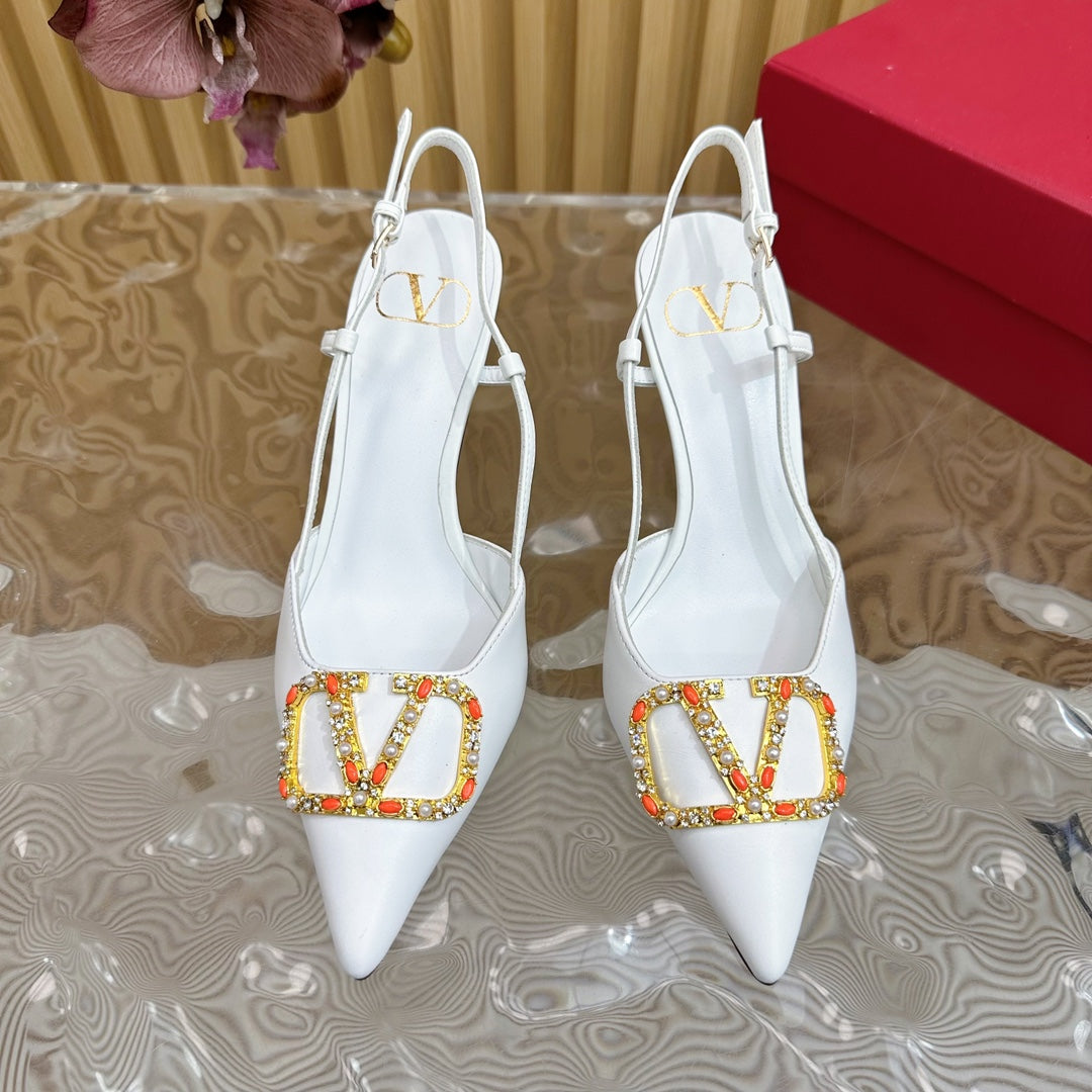 VLOGO SIGNATURE SLINGBACK PUMP 80 MM IN WHITE CALFSKIN - 35