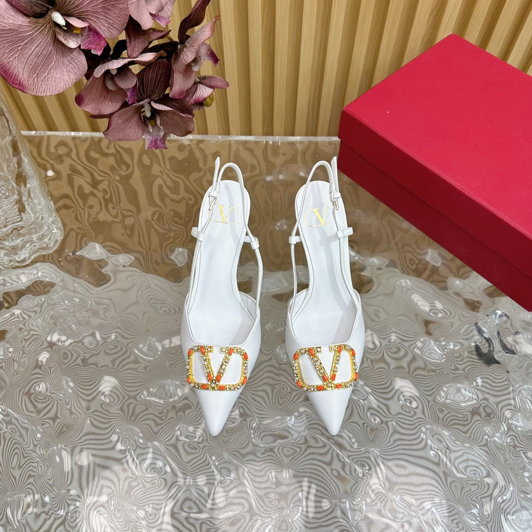 VLOGO SIGNATURE SLINGBACK PUMP 80 MM IN WHITE CALFSKIN - 35