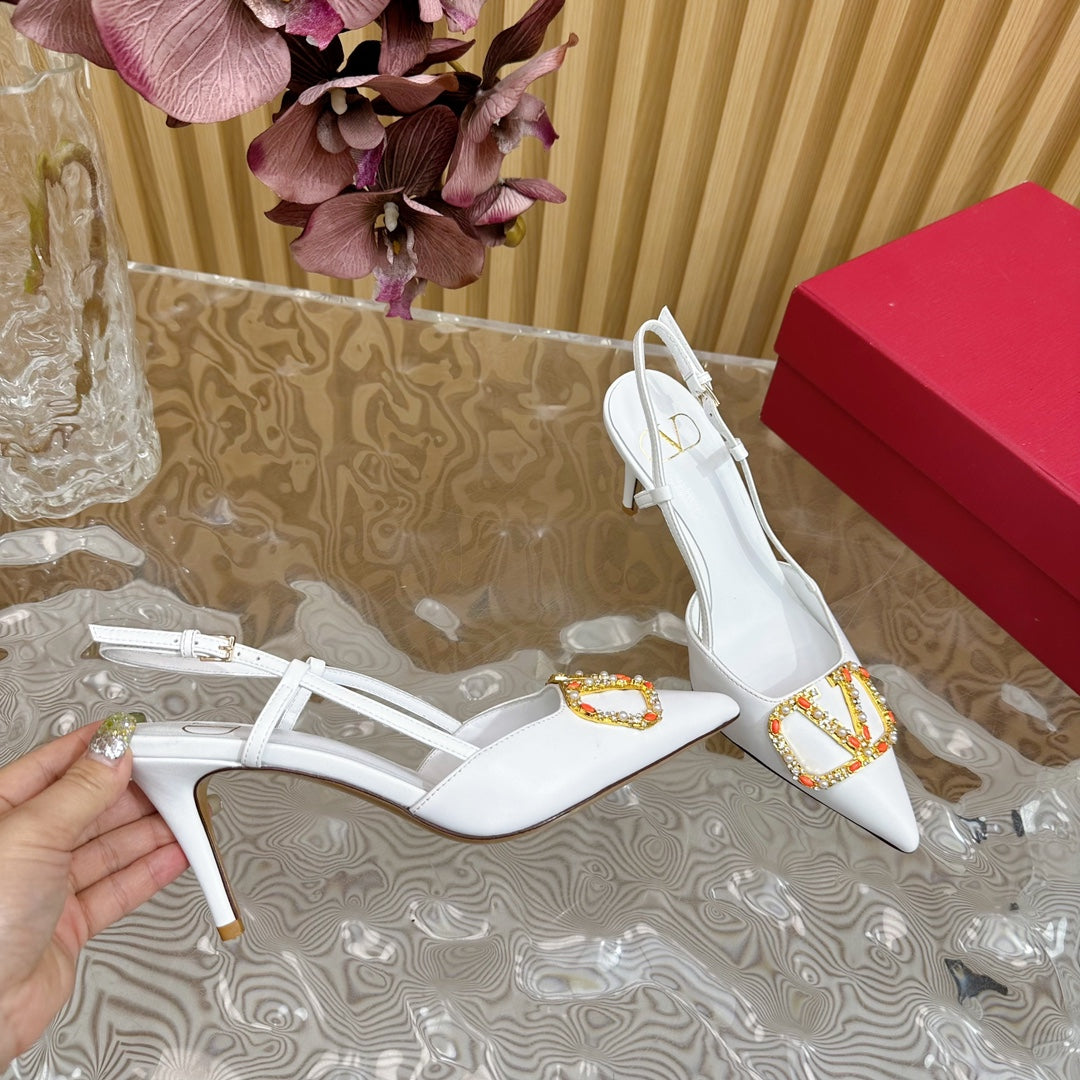 VLOGO SIGNATURE SLINGBACK PUMP 80 MM IN WHITE CALFSKIN - 35