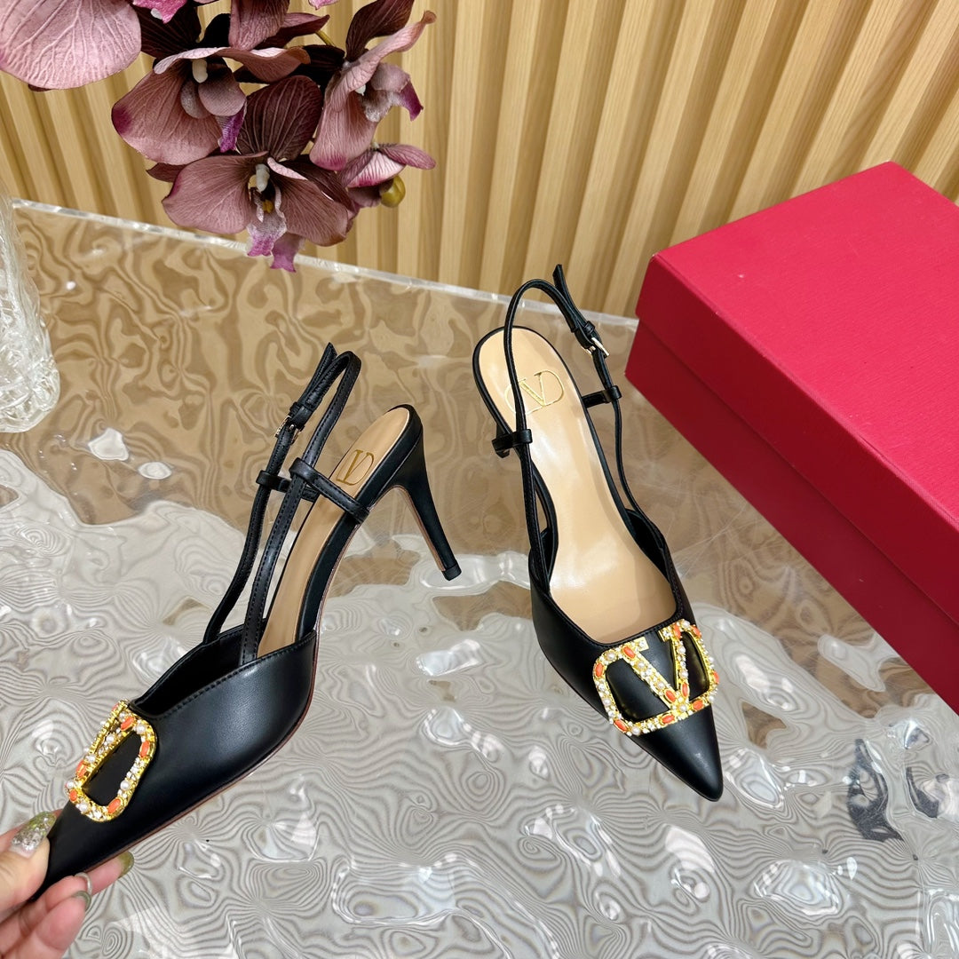VLOGO SIGNATURE SLINGBACK PUMP 80 MM IN BLACK CALFSKIN - 35