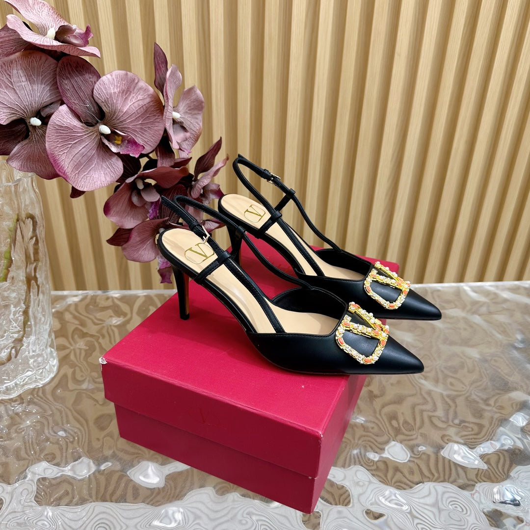 VLOGO SIGNATURE SLINGBACK PUMP 80 MM IN BLACK CALFSKIN - 35