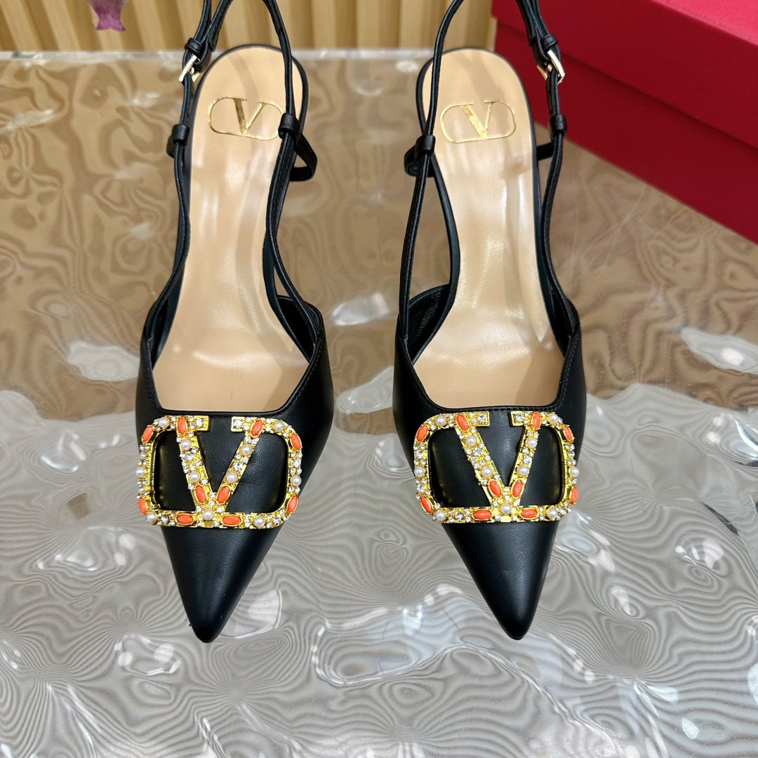 VLOGO SIGNATURE SLINGBACK PUMP 80 MM IN BLACK CALFSKIN - 35