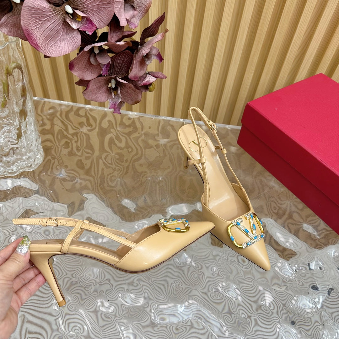 VLOGO SIGNATURE SEPIA TAN CALFSKIN SLINGBACK PUMP 80 MM - 35