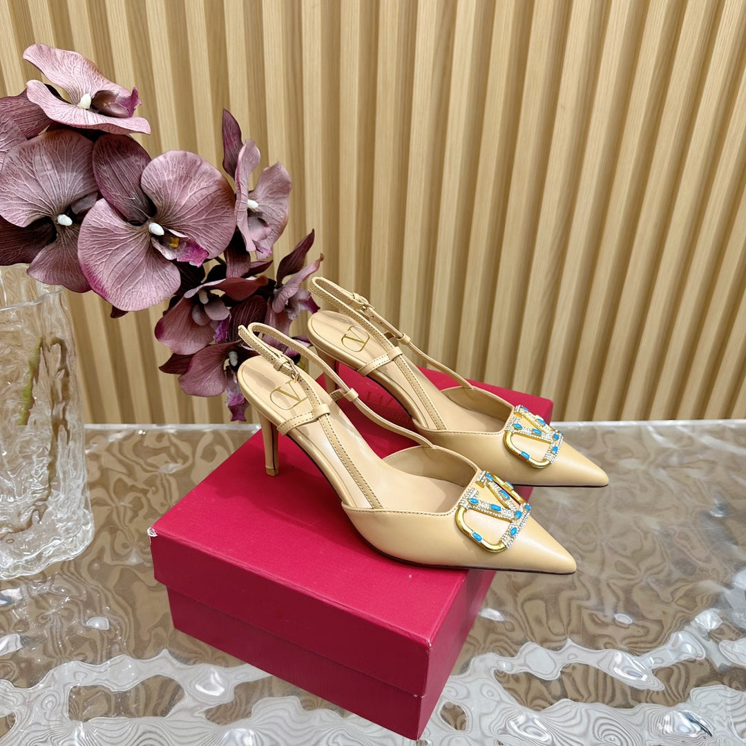 VLOGO SIGNATURE SEPIA TAN CALFSKIN SLINGBACK PUMP 80 MM - 35