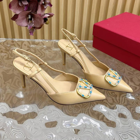 VLOGO SIGNATURE SEPIA TAN CALFSKIN SLINGBACK PUMP 80 MM - 35